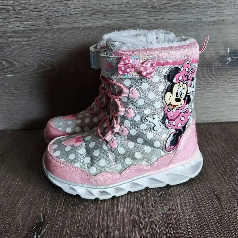 Disney Junior Minnie Mouse Toddler Girl Light Up Winter Snow Boots Size 12
